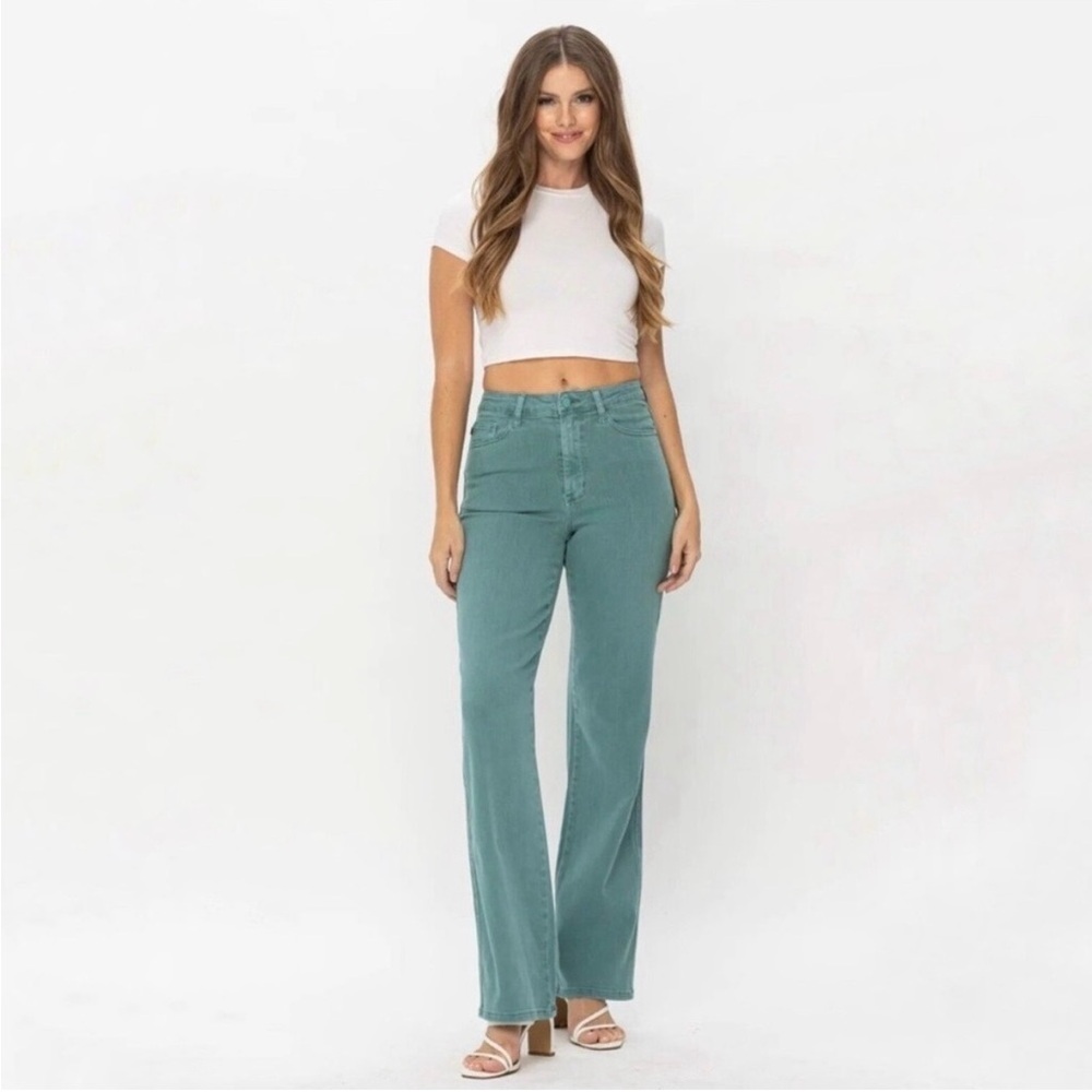 NWT Judy Blue High-Waist 90’s Straight-Leg Garment Dyed Jeans in Sea Green